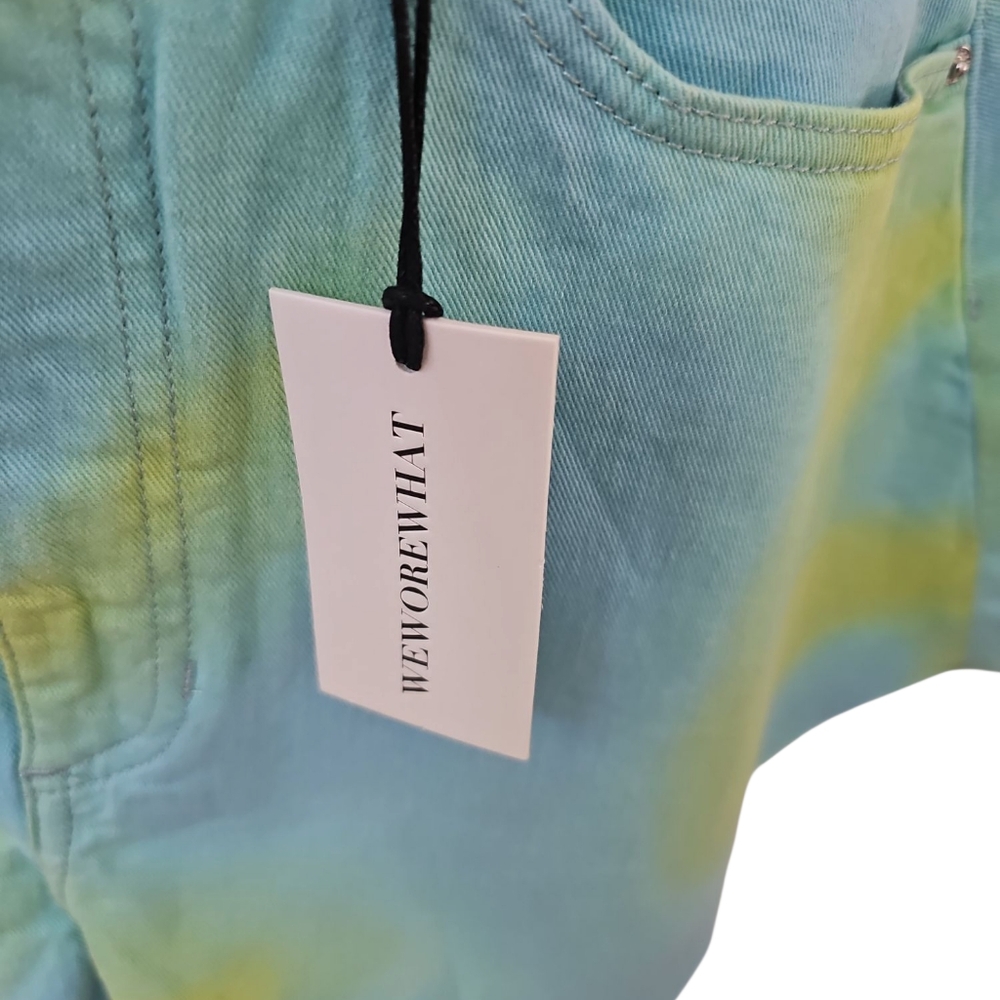 NWT Revolve Weworewhat Womens Blue Green Tie Dye Jean Shorts Size 24 26 27 28 32 - Picture 3 of 4